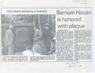 Article and photo on the unveiling of the plaque at Barnum House