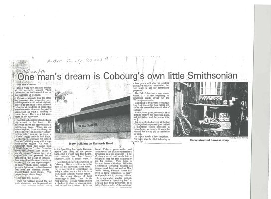 Article entitled “One man's dream is Cobourg's own little Smithsonian&quot;