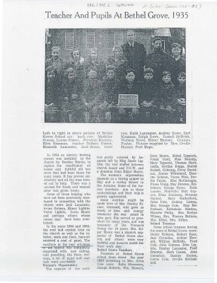 Article entitled “Teacher and pupils at Bethel Grove, 1935&quot;