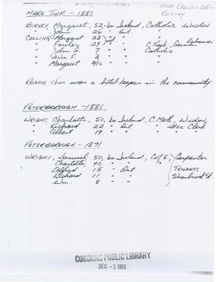 Excerpt from the 1871 and 1881 census