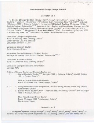 Generational chart entitled “Descendants of George Strange Boulton&quot;