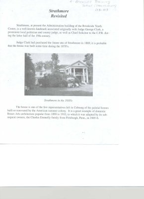 Flyer regarding a brief overview of the history and families of Strathmore