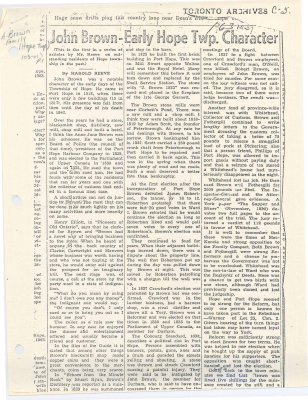 An article by Mr. Harold Reeve, entitled “John Brown- Early Hope Twp. character.&quot;