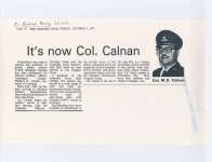 Article from Cobourg Star titled “It's now Col. Calnan"