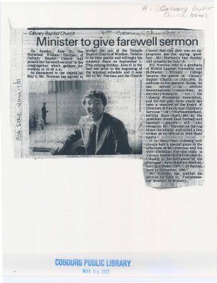 Article titled “Minister to give farewell sermon&quot;