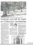 Article entitled “Victorian era left its mark on Cobourg's cemeteries"