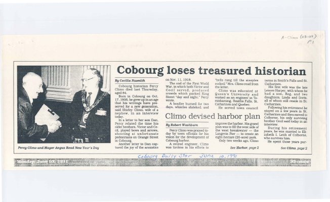 Article entitled “Cobourg loses treasured historian&quot;