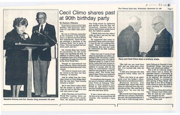 Article entitled “Cecil Climo shares past at 90th birthday party&quot;