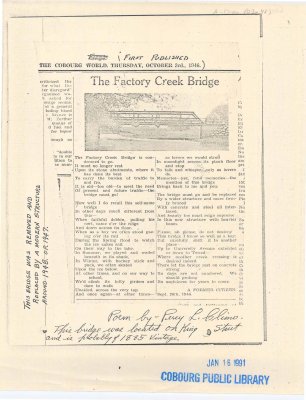 Poem by Percy Climo written in 1946 entitled “The Factory Creek Bridge&quot;