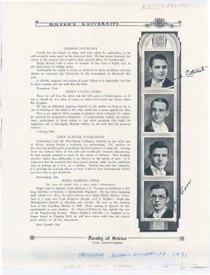 <b>Yearbook excerpt from the “Tricolour, Queen's University" regarding Percy Climo in 1931 <b>