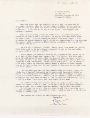 Letter from Percy Climo to Gordon King regarding a review