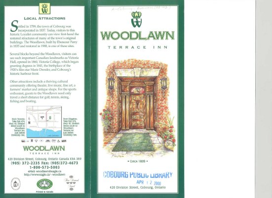 Brochure from the Woodlawn Terrace Inn at 420 Division St