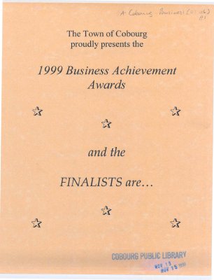 Flyer regarding the 1999 Business Achievements Awards with a brief background on the finalists