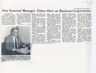 Article entitled “New General Manager takes over at Business Corporation"