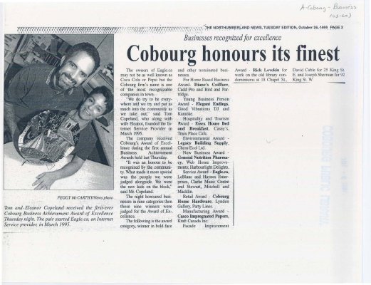 Article entitled “Cobourg honours its finest&quot;