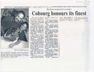 Article entitled “Cobourg honours its finest"
