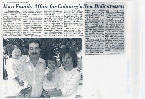 Article entitled “It's a family affair for Cobourg's new delicatessen&quot;