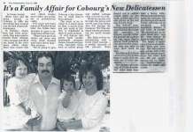 Article entitled “It's a family affair for Cobourg's new delicatessen"