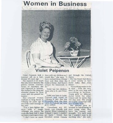 Article entitled “Women in business: Violet Peipenon"