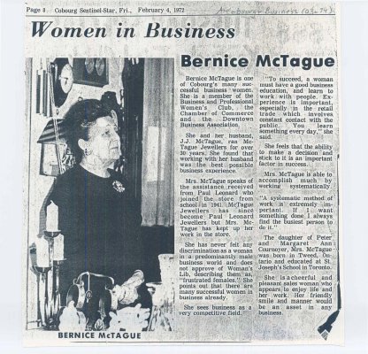 Article entitled “ Women in business: Bernice McTague"