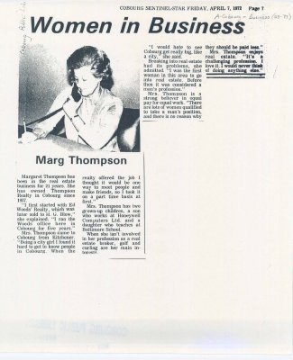 Article entitled “Women in business: Marg Thompson"