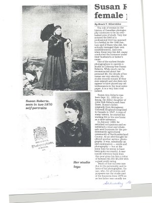 Article entitled “Susan Roberts was one of earliest female photographers in Cobourg&quot;