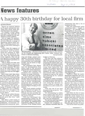 Article entitled “A happy 30th birthday for local firm"