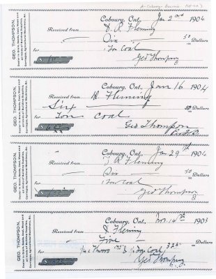 Copy of four (4) receipts from Geo. Thompson  (merchant) to D. Fleming