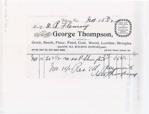 Copy of receipt from George Thompson to D.A Fleming