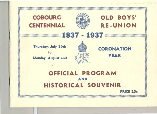 Official Program and Historical Souvenir booklet issued for Cobourg's centennial year