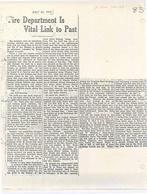 Newspaper article entitled “ Fire Department is vital link to past"