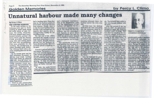 Article entitled “Unnatural harbour made many changes&quot;