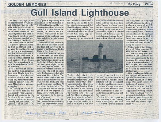 Article entitled “Gull Island Lighthouse"