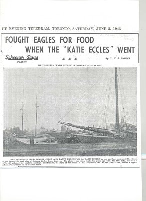 Article entitled “Fought Eagles for food when the Katie Eccles went"