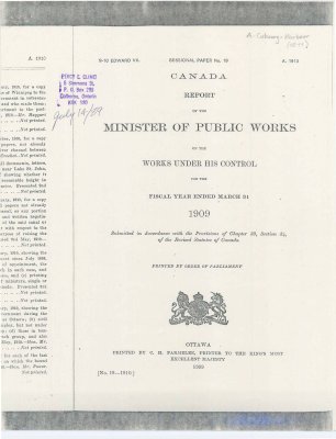 Canada Report of the Minister of Public Works, fiscal year ended March 31, 1909