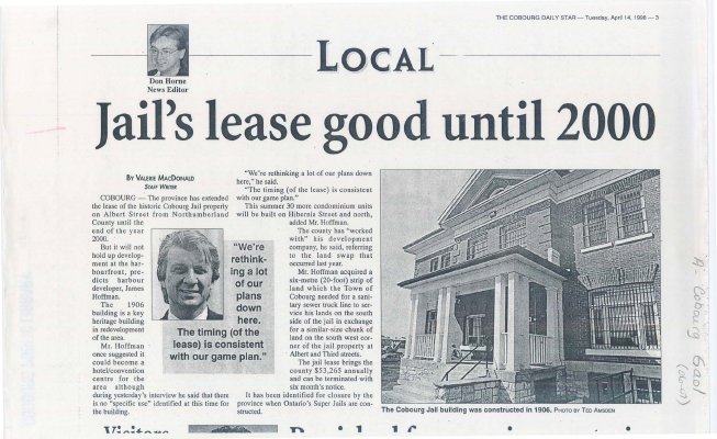 Article entitled “Jail's lease good until 2000" by Valerie MacDonald