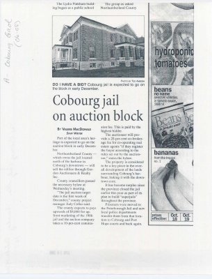 Article entitled “Cobourg jail on auction block"