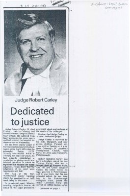 Obituary of Judge Robert Carley entitled “Dedicated to Justice."