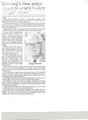 Article entitled “Cobourg's new judge drawn to area's history"