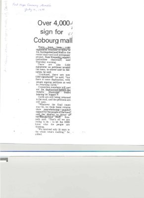 Article entitled “Over 4,000 sign for Cobourg mall&quot;