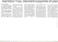 Article entitled, “Hamilton Twp. reluctant supporter of planned mall"