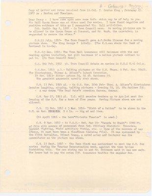 Copy of letter and notes received from Lt.Col. C.Gordon King February 21, 1987