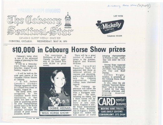 Brief overview of the plan for the Cobourg Horse Show of 1970