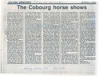 An article by Percy L. Climo about his memories of the Cobourg Horse Show.