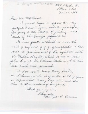 Copy of letters sent in hopes of finding historical information about the Corrigal family