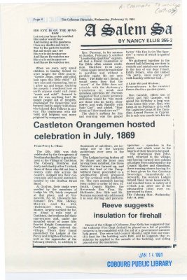 An article about a march and party held by the Orangemen of Northumberland