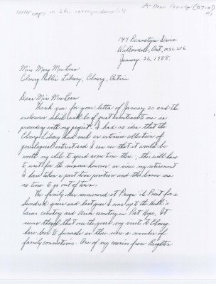 Letter from Marshall M. Dean to Miss Mary MacLean of the Cobourg Public Library