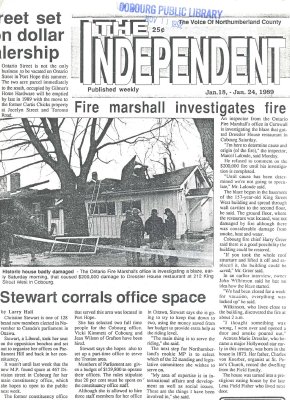 Article about a fire that took place at Dressler House