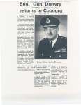 Article speaking about Brigadier-General John L. Drewry's retirement to his hometown of Cobourg.