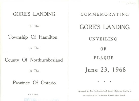 <b>Programme for the unveiling of the plaque to commemorate Gore's Landing.<b>